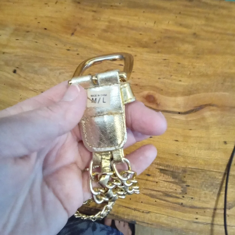 Vintage & Beautiful Gold Chain Link Belt And Faux Leather Size M/L 36
